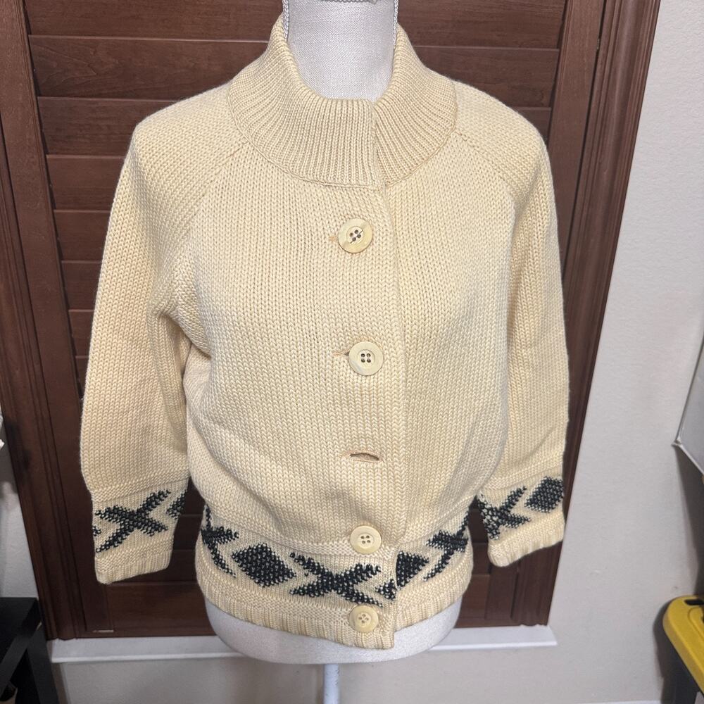 Vintage 1960's Catalina Sweater‎ Cardigan Chunky Knit sz 38/L cream Nordic